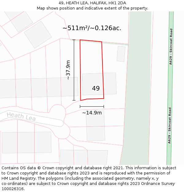 49, HEATH LEA, HALIFAX, HX1 2DA: Plot and title map