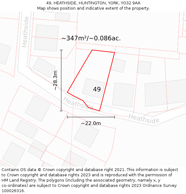 49, HEATHSIDE, HUNTINGTON, YORK, YO32 9AA: Plot and title map