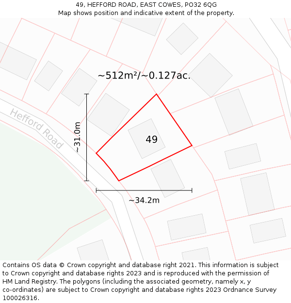 49, HEFFORD ROAD, EAST COWES, PO32 6QG: Plot and title map