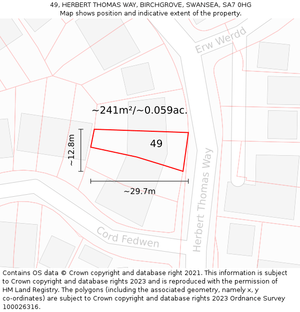 49, HERBERT THOMAS WAY, BIRCHGROVE, SWANSEA, SA7 0HG: Plot and title map