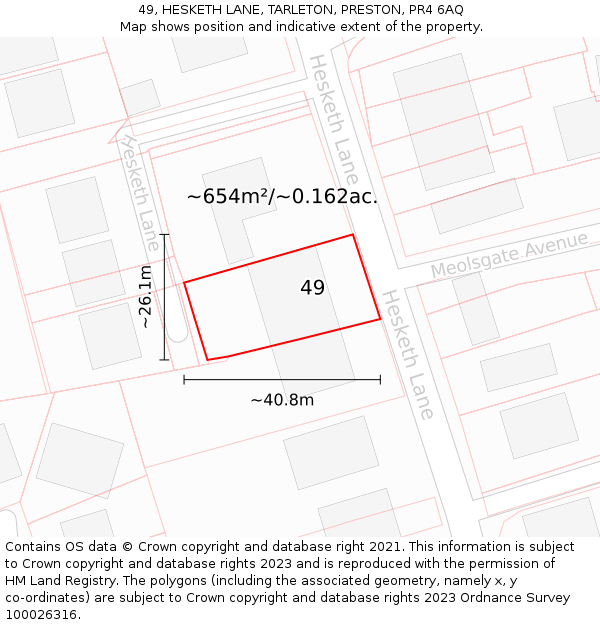 49, HESKETH LANE, TARLETON, PRESTON, PR4 6AQ: Plot and title map