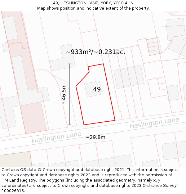 49, HESLINGTON LANE, YORK, YO10 4HN: Plot and title map