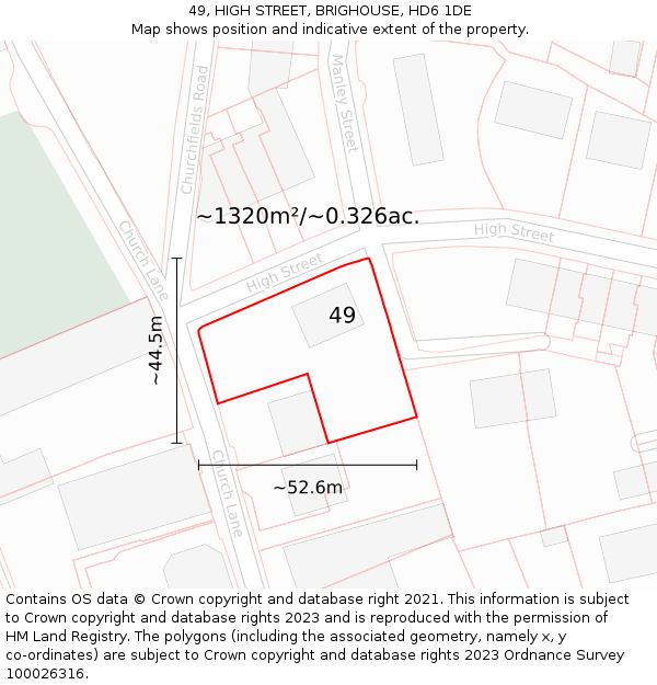 49, HIGH STREET, BRIGHOUSE, HD6 1DE: Plot and title map