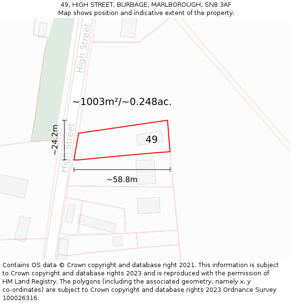 49, HIGH STREET, BURBAGE, MARLBOROUGH, SN8 3AF: Plot and title map