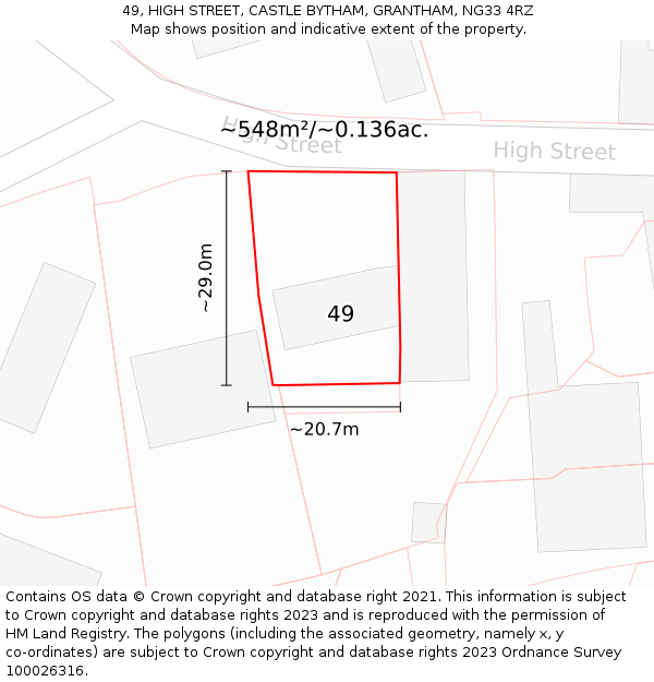 49, HIGH STREET, CASTLE BYTHAM, GRANTHAM, NG33 4RZ: Plot and title map