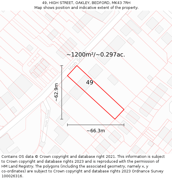 49, HIGH STREET, OAKLEY, BEDFORD, MK43 7RH: Plot and title map