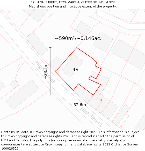 49, HIGH STREET, TITCHMARSH, KETTERING, NN14 3DF: Plot and title map