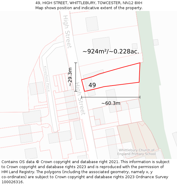 49, HIGH STREET, WHITTLEBURY, TOWCESTER, NN12 8XH: Plot and title map