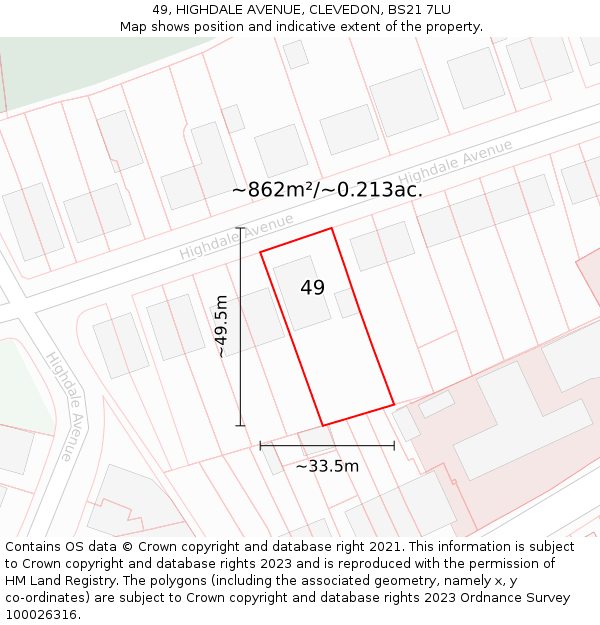 49, HIGHDALE AVENUE, CLEVEDON, BS21 7LU: Plot and title map