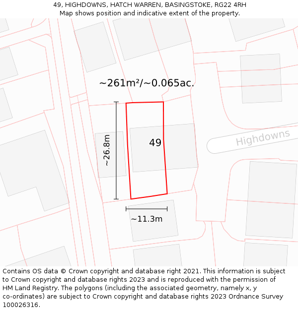 49, HIGHDOWNS, HATCH WARREN, BASINGSTOKE, RG22 4RH: Plot and title map