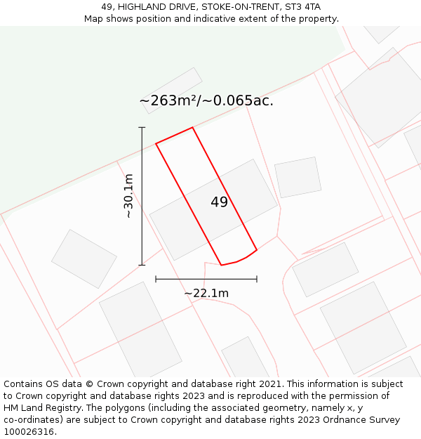 49, HIGHLAND DRIVE, STOKE-ON-TRENT, ST3 4TA: Plot and title map