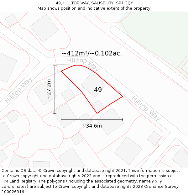 49, HILLTOP WAY, SALISBURY, SP1 3QY: Plot and title map