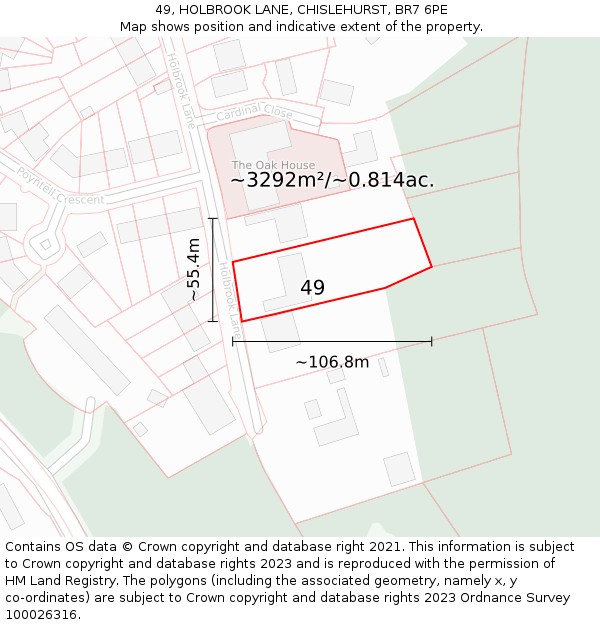 49, HOLBROOK LANE, CHISLEHURST, BR7 6PE: Plot and title map
