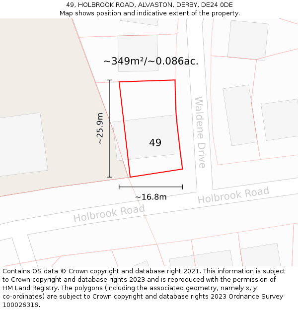 49, HOLBROOK ROAD, ALVASTON, DERBY, DE24 0DE: Plot and title map