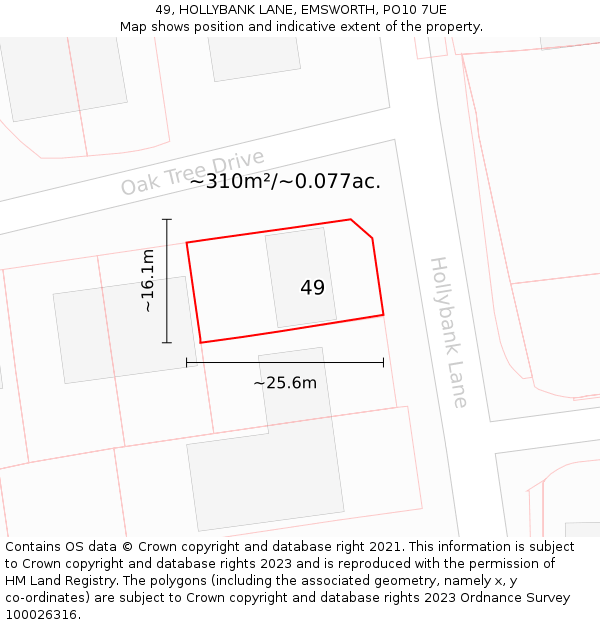 49, HOLLYBANK LANE, EMSWORTH, PO10 7UE: Plot and title map