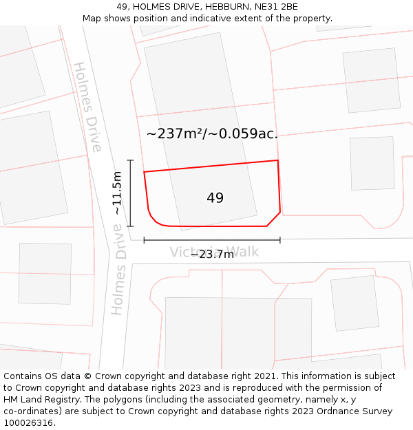 49, HOLMES DRIVE, HEBBURN, NE31 2BE: Plot and title map