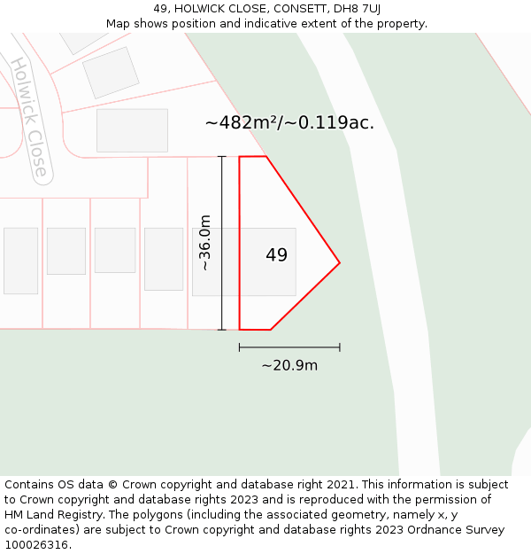 49, HOLWICK CLOSE, CONSETT, DH8 7UJ: Plot and title map