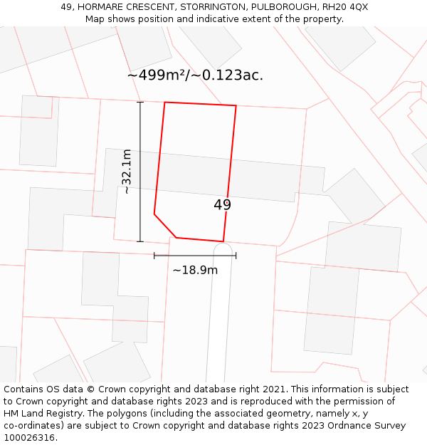 49, HORMARE CRESCENT, STORRINGTON, PULBOROUGH, RH20 4QX: Plot and title map