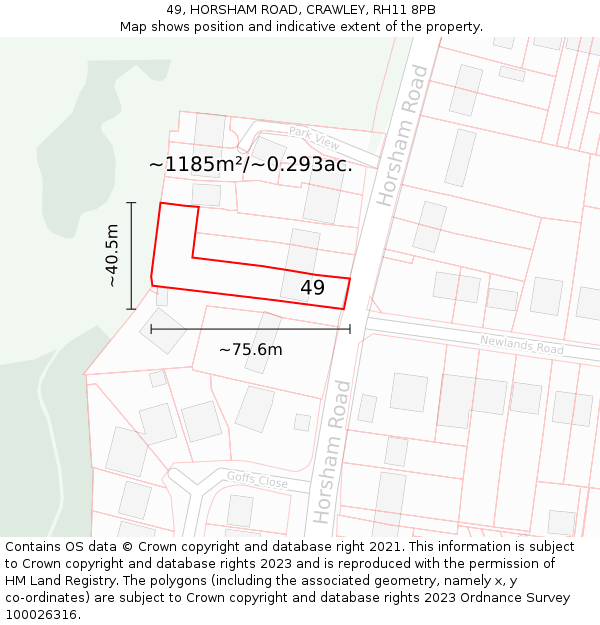 49, HORSHAM ROAD, CRAWLEY, RH11 8PB: Plot and title map