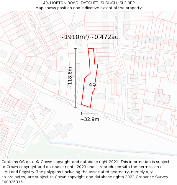 49, HORTON ROAD, DATCHET, SLOUGH, SL3 9EP: Plot and title map