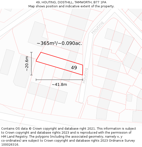 49, HOUTING, DOSTHILL, TAMWORTH, B77 1PA: Plot and title map