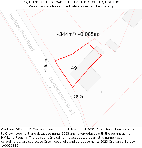 49, HUDDERSFIELD ROAD, SHELLEY, HUDDERSFIELD, HD8 8HG: Plot and title map