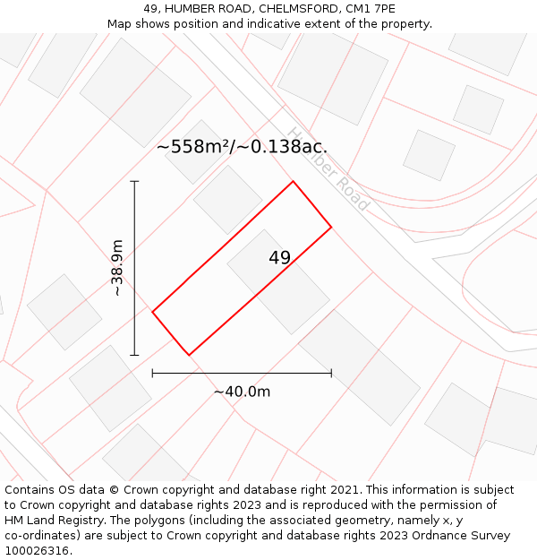 49, HUMBER ROAD, CHELMSFORD, CM1 7PE: Plot and title map