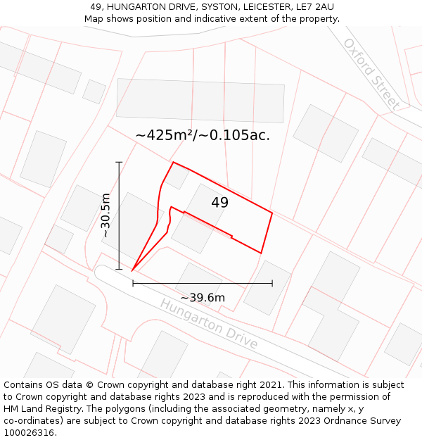 49, HUNGARTON DRIVE, SYSTON, LEICESTER, LE7 2AU: Plot and title map
