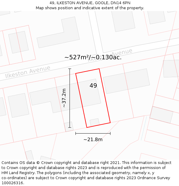 49, ILKESTON AVENUE, GOOLE, DN14 6PN: Plot and title map