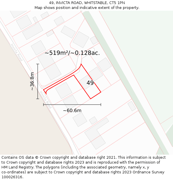 49, INVICTA ROAD, WHITSTABLE, CT5 1PN: Plot and title map