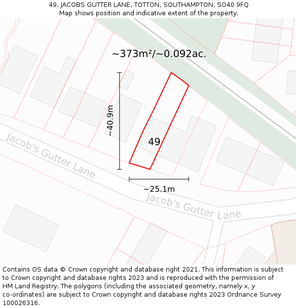 49, JACOBS GUTTER LANE, TOTTON, SOUTHAMPTON, SO40 9FQ: Plot and title map