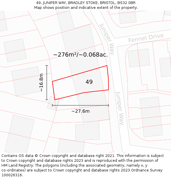 49, JUNIPER WAY, BRADLEY STOKE, BRISTOL, BS32 0BR: Plot and title map