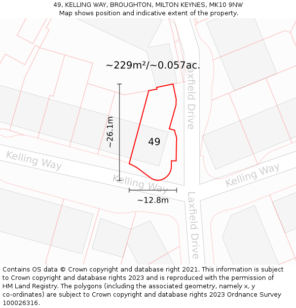 49, KELLING WAY, BROUGHTON, MILTON KEYNES, MK10 9NW: Plot and title map