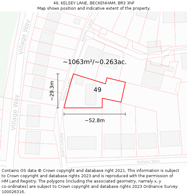 49, KELSEY LANE, BECKENHAM, BR3 3NF: Plot and title map