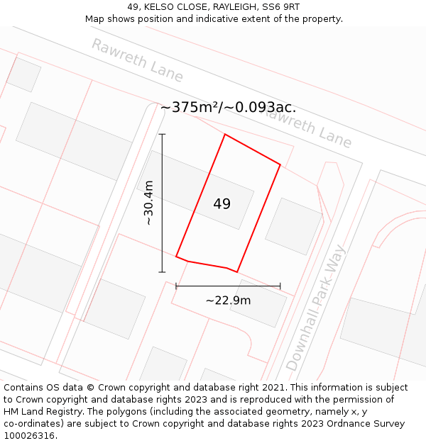 49, KELSO CLOSE, RAYLEIGH, SS6 9RT: Plot and title map