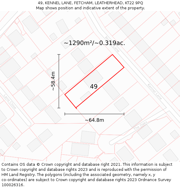 49, KENNEL LANE, FETCHAM, LEATHERHEAD, KT22 9PQ: Plot and title map