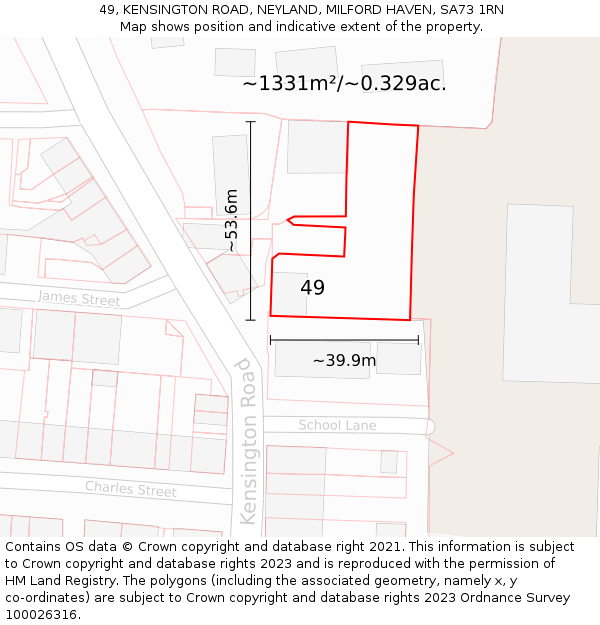 49, KENSINGTON ROAD, NEYLAND, MILFORD HAVEN, SA73 1RN: Plot and title map