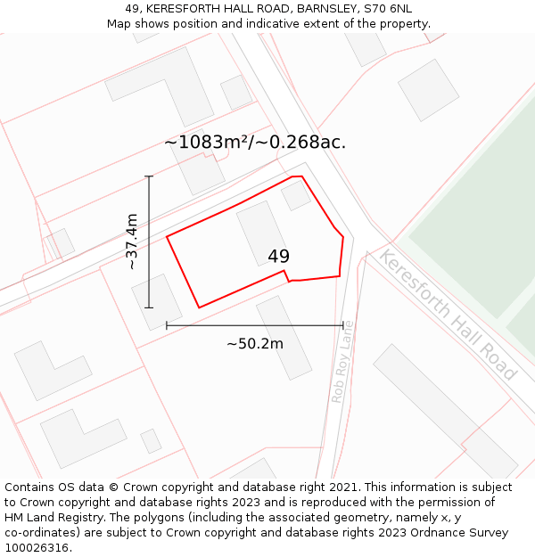 49, KERESFORTH HALL ROAD, BARNSLEY, S70 6NL: Plot and title map