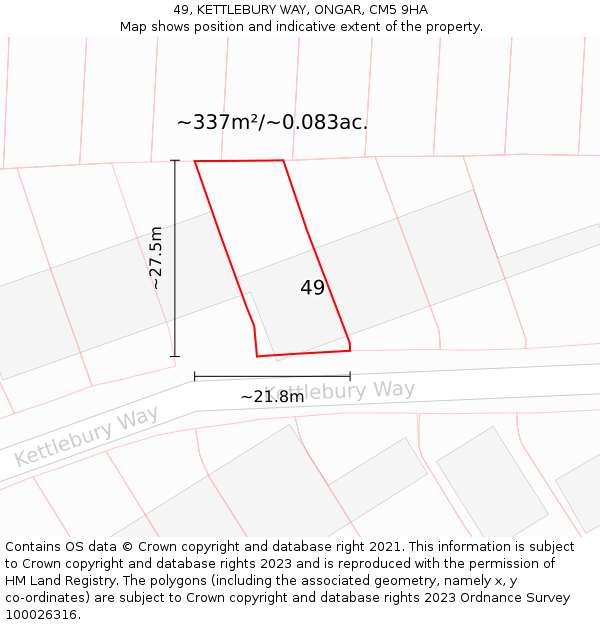 49, KETTLEBURY WAY, ONGAR, CM5 9HA: Plot and title map