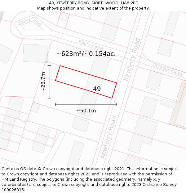 49, KEWFERRY ROAD, NORTHWOOD, HA6 2PE: Plot and title map