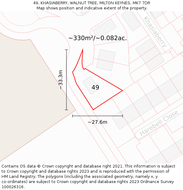 49, KHASIABERRY, WALNUT TREE, MILTON KEYNES, MK7 7DR: Plot and title map