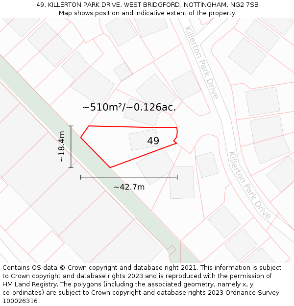 49, KILLERTON PARK DRIVE, WEST BRIDGFORD, NOTTINGHAM, NG2 7SB: Plot and title map