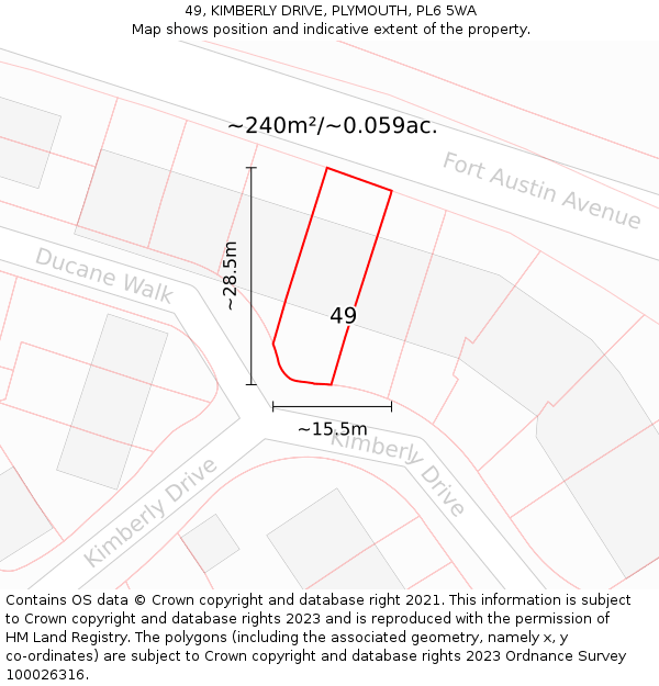 49, KIMBERLY DRIVE, PLYMOUTH, PL6 5WA: Plot and title map