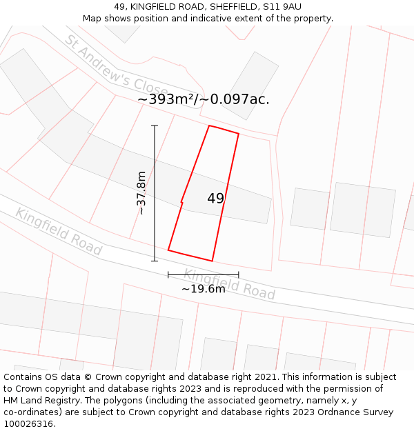 49, KINGFIELD ROAD, SHEFFIELD, S11 9AU: Plot and title map