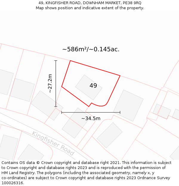 49, KINGFISHER ROAD, DOWNHAM MARKET, PE38 9RQ: Plot and title map