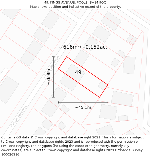 49, KINGS AVENUE, POOLE, BH14 9QQ: Plot and title map