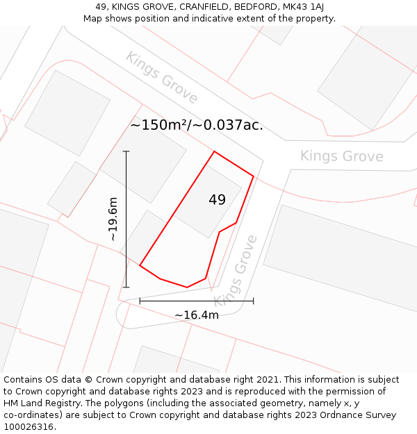 49, KINGS GROVE, CRANFIELD, BEDFORD, MK43 1AJ: Plot and title map