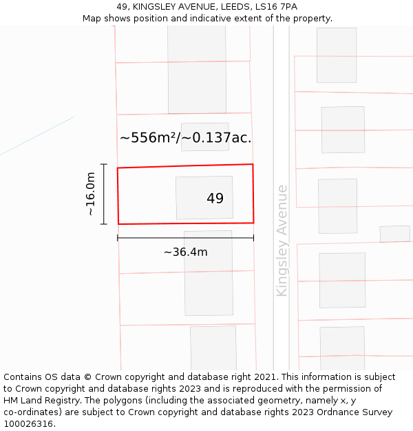 49, KINGSLEY AVENUE, LEEDS, LS16 7PA: Plot and title map