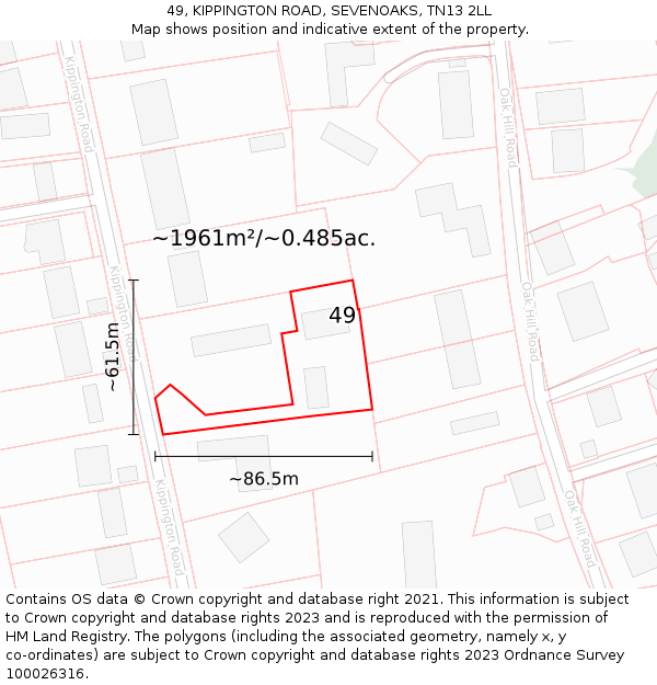 49, KIPPINGTON ROAD, SEVENOAKS, TN13 2LL: Plot and title map