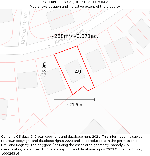 49, KIRKFELL DRIVE, BURNLEY, BB12 8AZ: Plot and title map